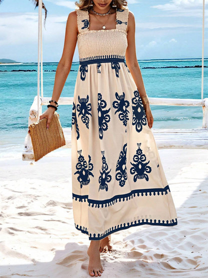 Resort style printed cross front midi dress