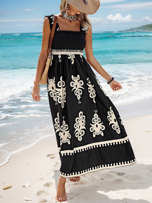 Resort style printed cross front midi dress