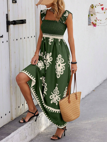 Resort style printed cross front midi dress