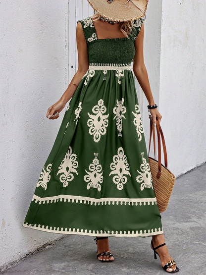 Resort style printed cross front midi dress