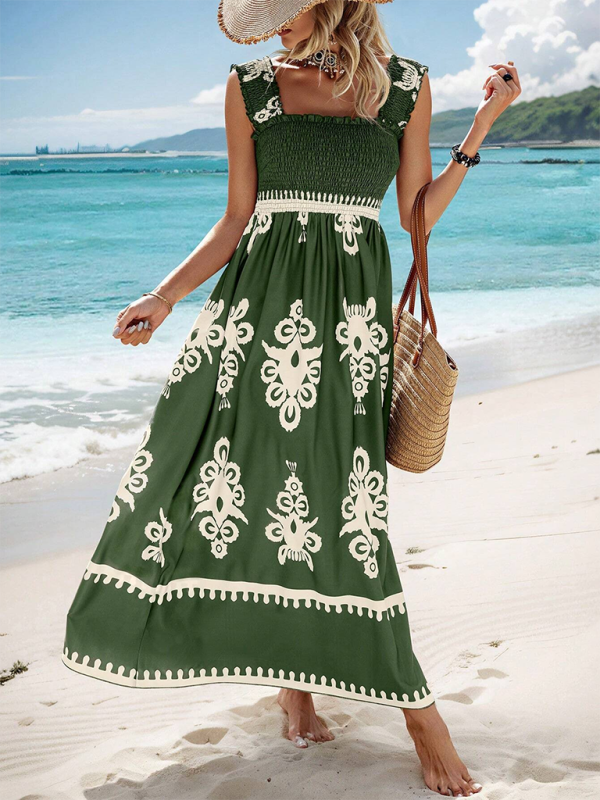 Resort style printed cross front midi dress