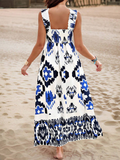 Resort style printed cross front midi dress