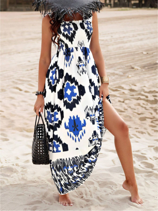 Resort style printed cross front midi dress