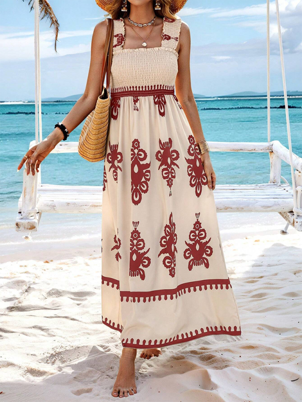 Resort style printed cross front midi dress