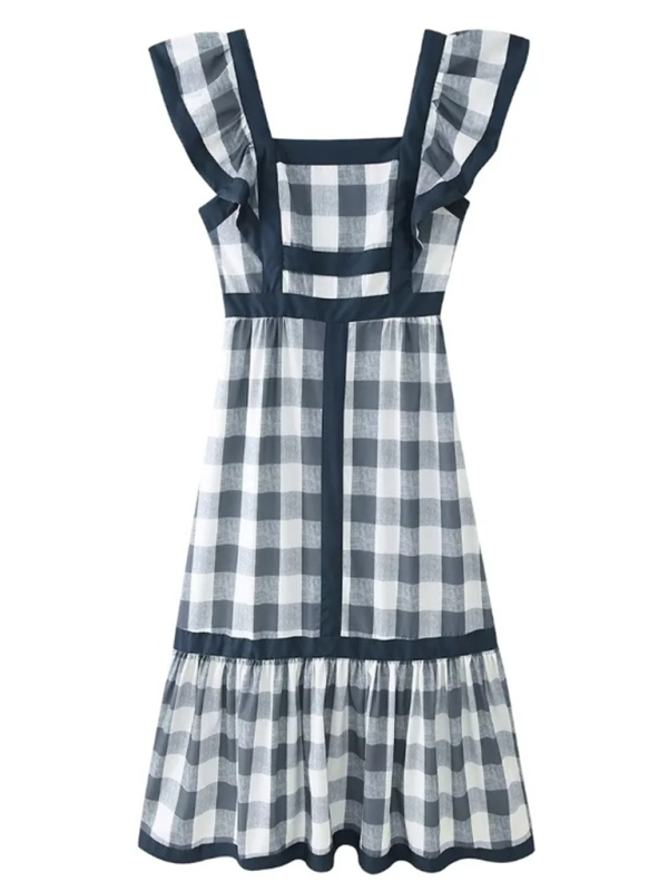 Fashionable square neck contrast patchwork dress