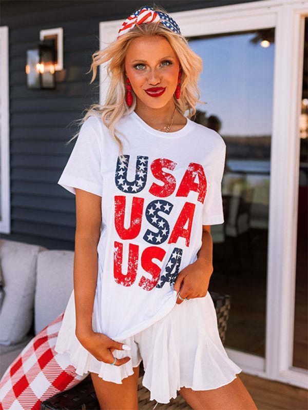 New Independence Day loose casual USA printed short-sleeved T-shirt