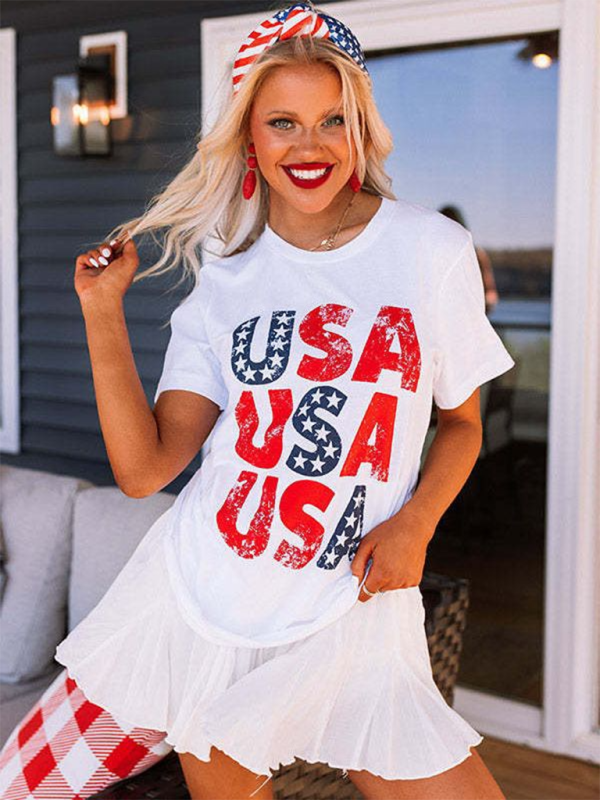 New Independence Day loose casual USA printed short-sleeved T-shirt