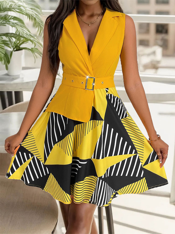 Ärmelloses Damenkleid mit geometrischem Print 