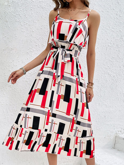 New resort style striped print lace-up dress