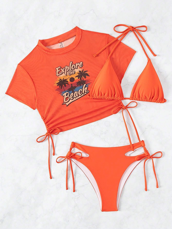 Sexy bikini three piece swimsuit beach tether bikini