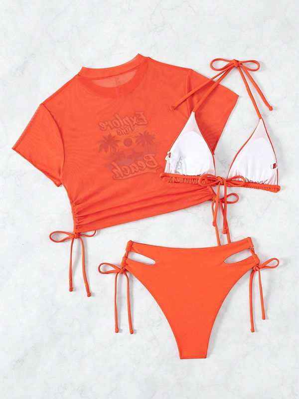 Sexy bikini three piece swimsuit beach tether bikini