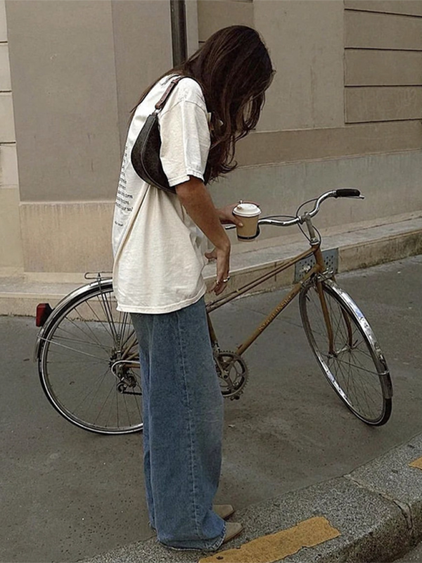 Letter Print Loose Wide Round Neck Short Sleeve Couple T-Shirt