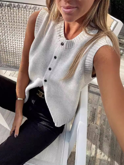 Strickweste Weste lässig vielseitig einreihig Strick Cardigan Top 