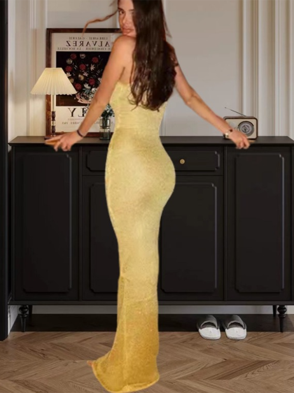 Modisches und sexy U-Ausschnitt Slim Fit Pailletten Hüfte ärmelloses Westenkleid