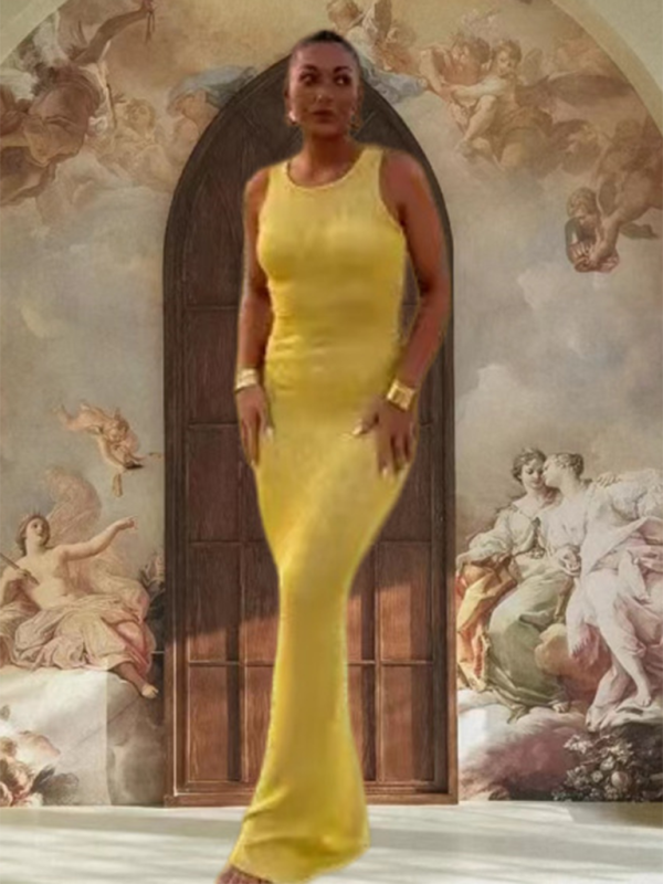 Modisches und sexy U-Ausschnitt Slim Fit Pailletten Hüfte ärmelloses Westenkleid