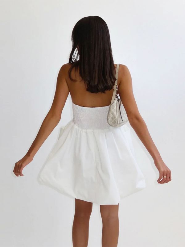 Sexy tube top dress for women with waist-hugging temperament white dress A-line puffy skirt