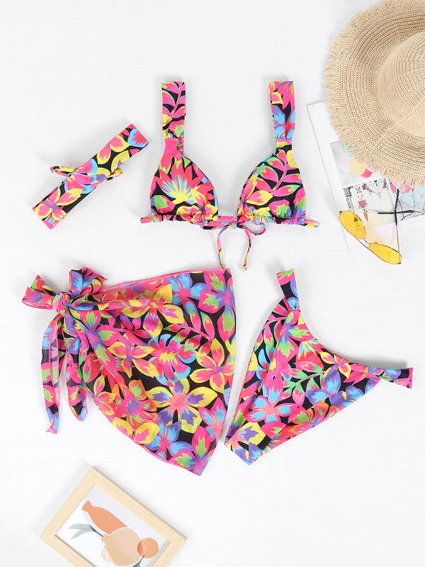 New two-piece swimsuit four-piece sexy backless printed bikini