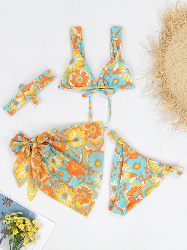 New two-piece swimsuit four-piece sexy backless printed bikini