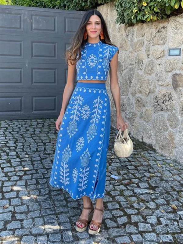 New Fashion Printed Holiday Style Two-piece Dress