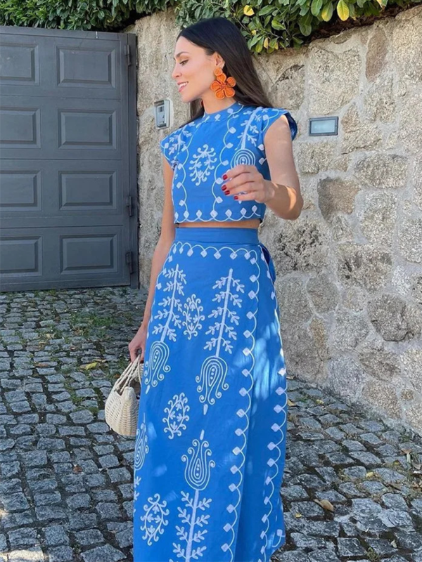 New Fashion Printed Holiday Style Two-piece Dress