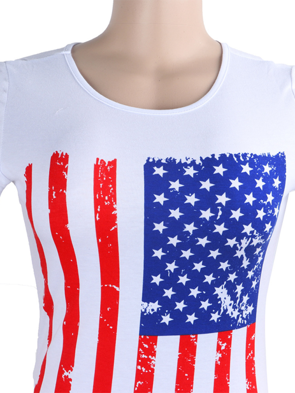 Fashion round neck slim fit American flag short sleeve top