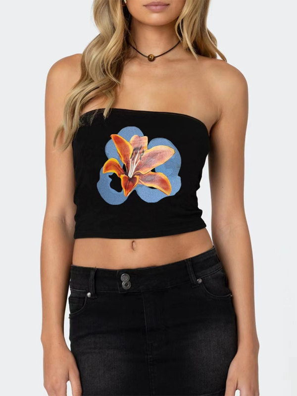 Sexy bauchfreies Top mit Street-Blumen-Print für Damen 