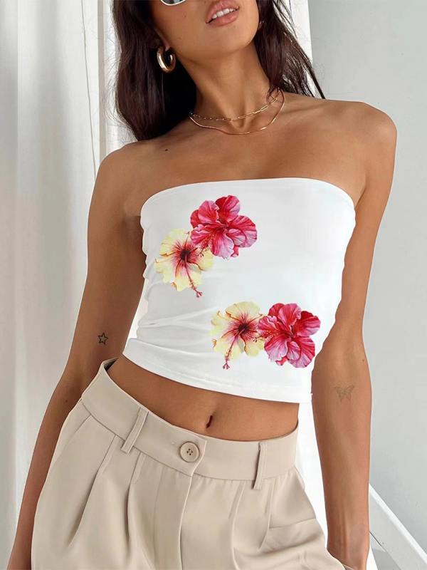 Sexy bauchfreies Top mit Street-Blumen-Print für Damen 