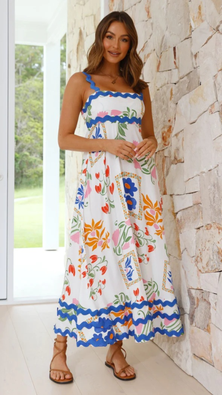 Neues Sling-A-Linien-Kleid mit kleinen Blumenwellen 