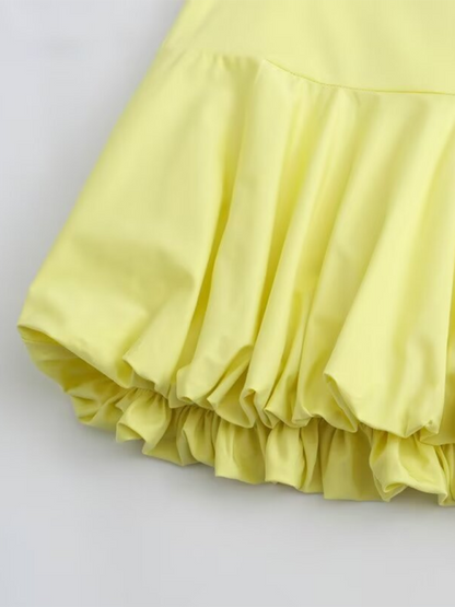 New round neck zipper pocket balloon short vest / pleated skirt