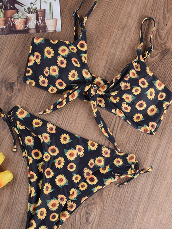 New sexy two-piece swimsuit love sunflower print bikini