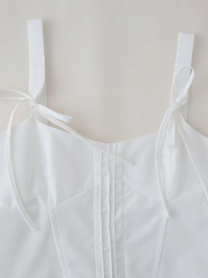 New White Bow Slim Fit Camisole Top