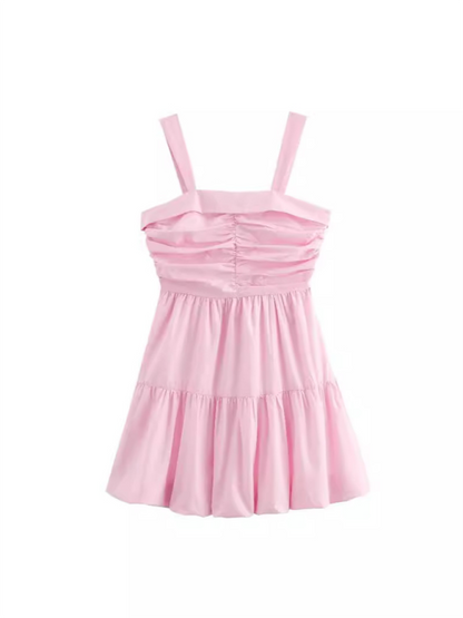 Fashionable design ruffled suspender short dress