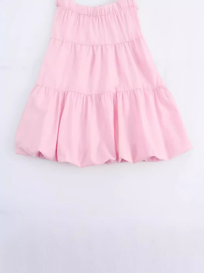 Fashionable design ruffled suspender short dress