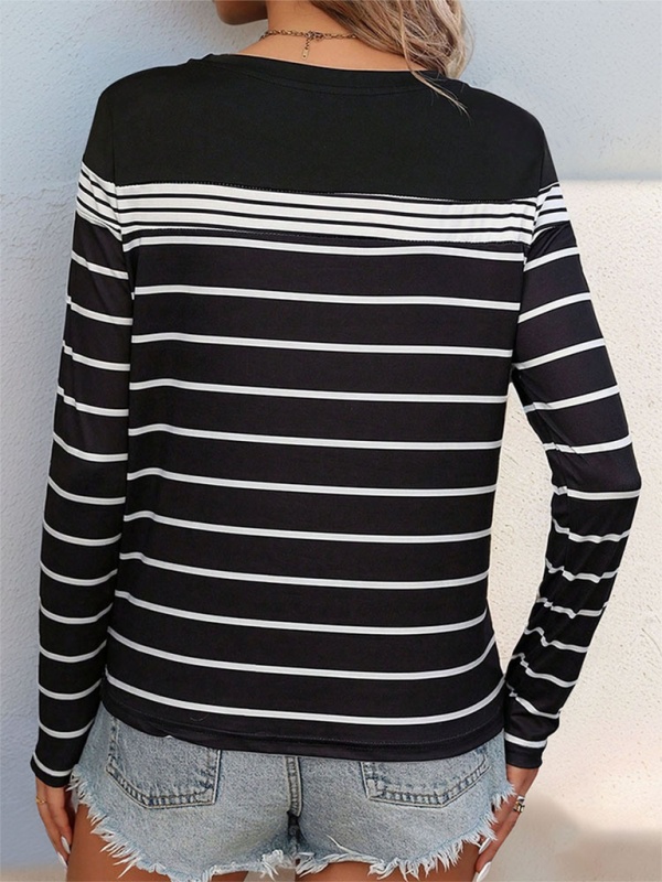 Ladies new casual striped long-sleeved T-shirt