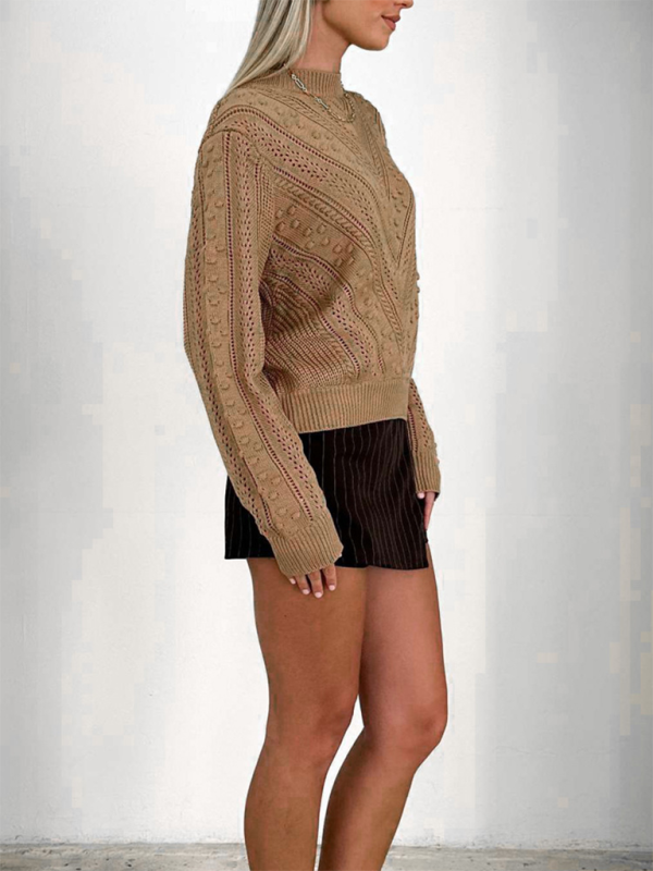 Fashion round neck jacquard sweater simple solid color sweater