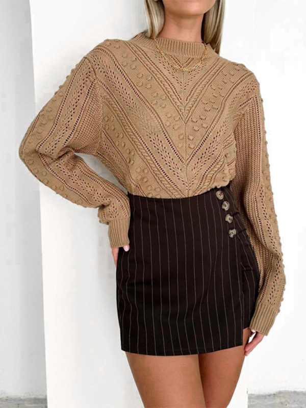 Fashion round neck jacquard sweater simple solid color sweater