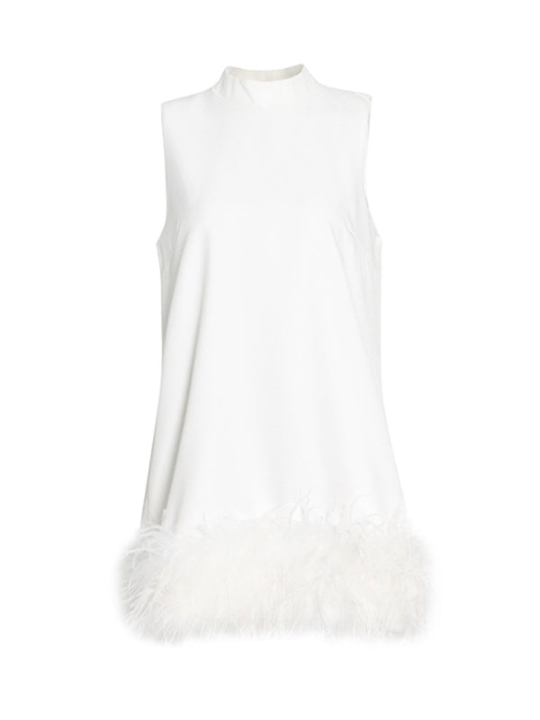 Neues, modisches, minimalistisches, einfarbiges Design mit Rundhalsausschnitt und ärmellosem Nähkleid