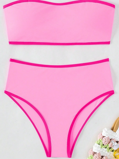 New solid color tube top high waist tight bikini