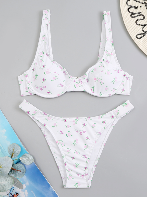 Neuer Bikini-Zweiteiler-Badeanzug mit Blumenmuster und hoher Taille 