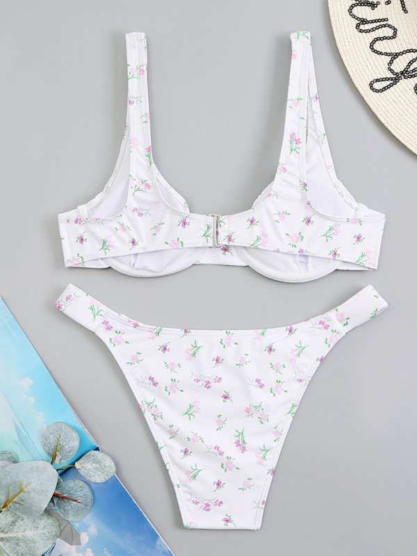 Neuer Bikini-Zweiteiler-Badeanzug mit Blumenmuster und hoher Taille 