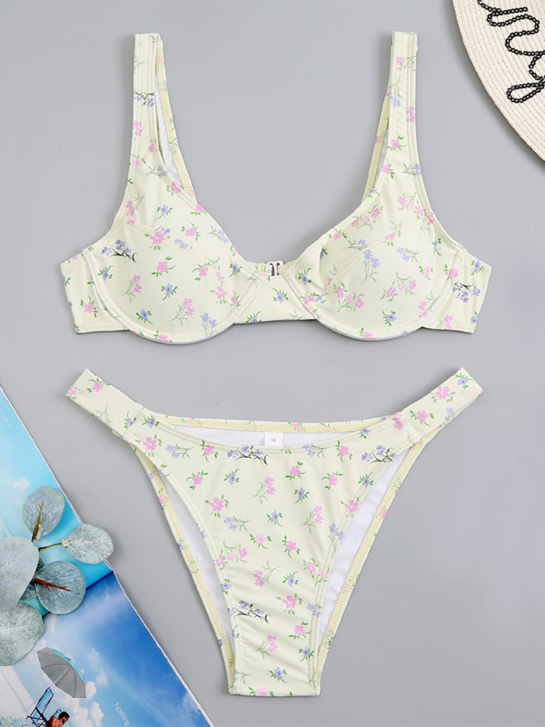 Neuer Bikini-Zweiteiler-Badeanzug mit Blumenmuster und hoher Taille 