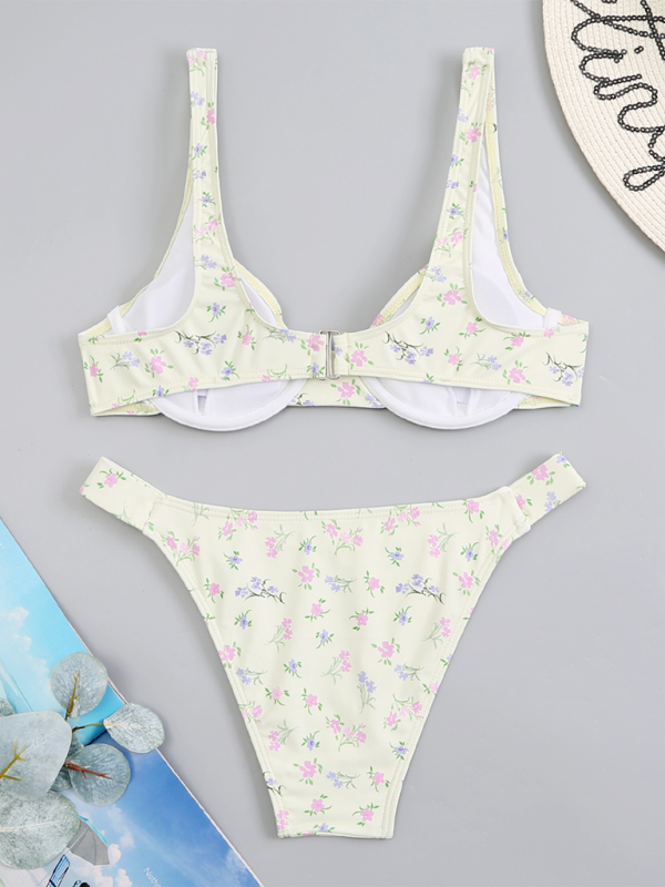 Neuer Bikini-Zweiteiler-Badeanzug mit Blumenmuster und hoher Taille 