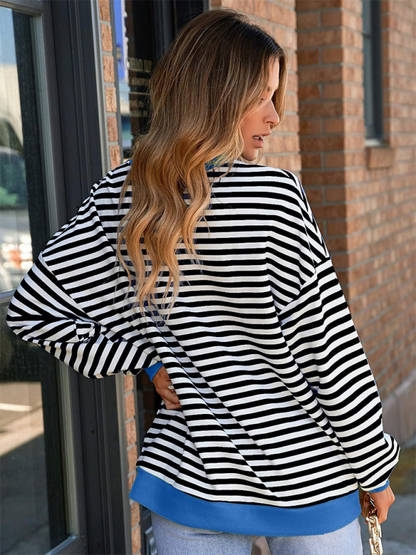 New Color Striped Round Neck Loose Sweatshirt Sweatshirt