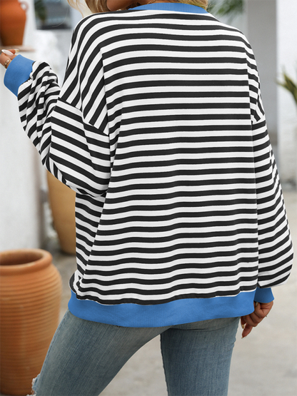 New Color Striped Round Neck Loose Sweatshirt Sweatshirt