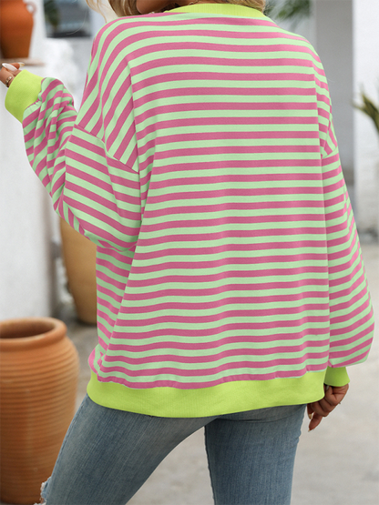 New Color Striped Round Neck Loose Sweatshirt Sweatshirt