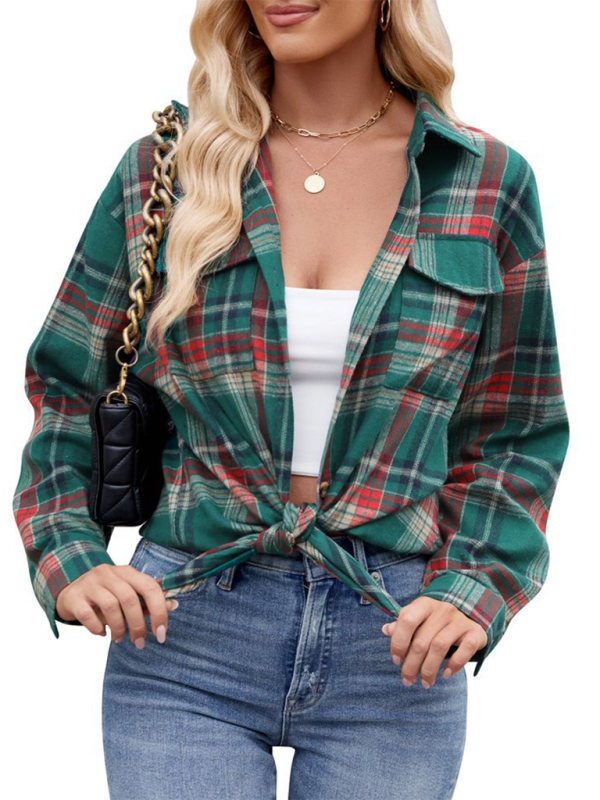 New Casual Fashion Loose Plaid Pocket Shirt