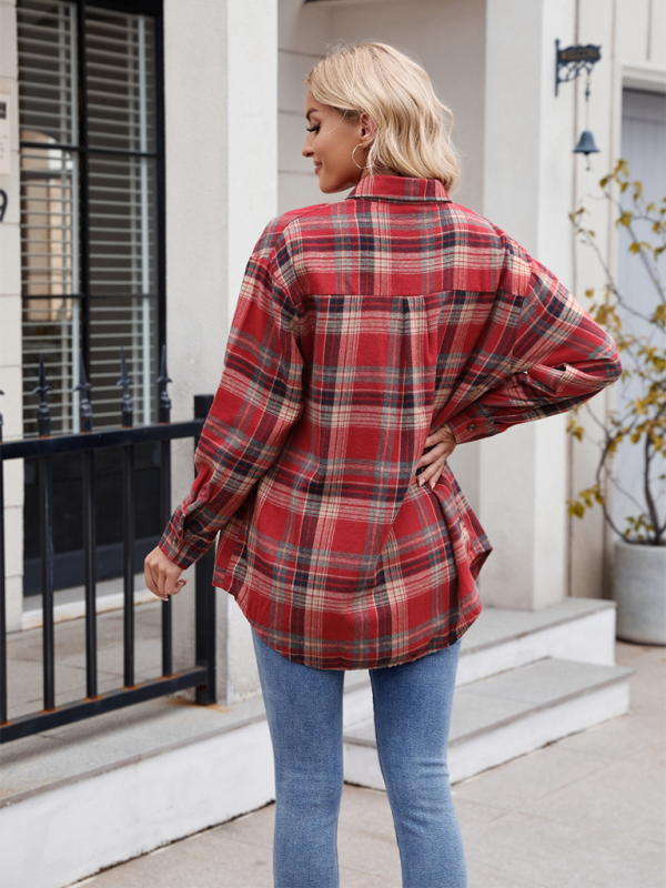 New Casual Fashion Loose Plaid Pocket Shirt