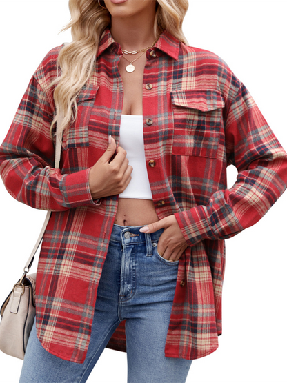 New Casual Fashion Loose Plaid Pocket Shirt