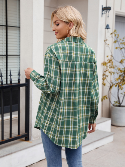 New Casual Fashion Loose Plaid Pocket Shirt