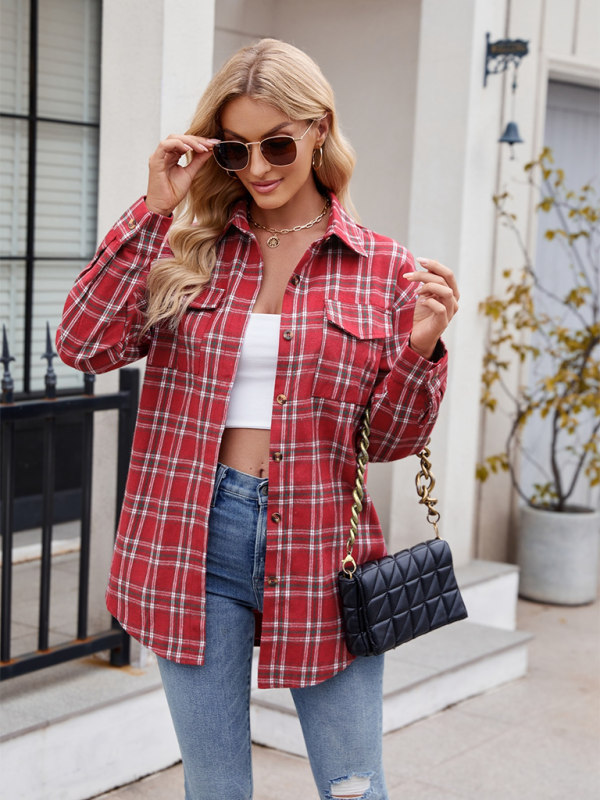 New Casual Fashion Loose Plaid Pocket Shirt